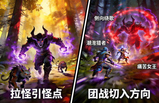 DOTA2英雄在野区拉怪与团战切入角度的实战演示画面